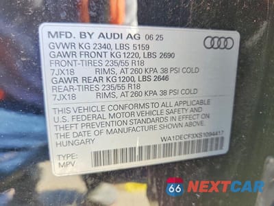 Zdjęcie 14 z 14 samochodu: 2025 AUDI Q3 PREMIUM S LINE 45 VIN:WA1DECF3XS1094417 - miniatura