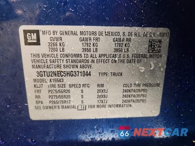 Zdjęcie 12 z 12 samochodu: 2017 GMC SIERRA K1500 SLT VIN:3GTU2NEC5HG371044 - miniatura