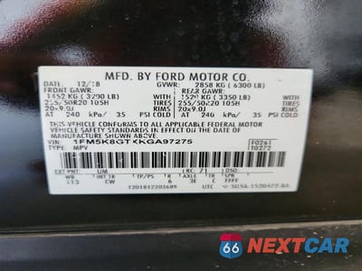 Zdjęcie 13 z 13 samochodu: 2019 FORD EXPLORER SPORT VIN:1FM5K8GTXKGA97275 - miniatura