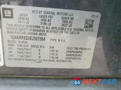 Zdjęcie 14 z 14 samochodu: 2014 CHEVROLET TRAVERSE LS VIN:1GNKRFED2EJ307384 - miniatura