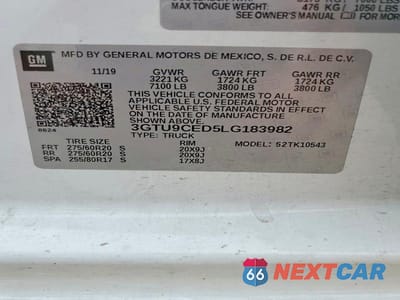 Zdjęcie 12 z 12 samochodu: 2020 GMC SIERRA VIN:3GTU9CED5LG183982 - miniatura