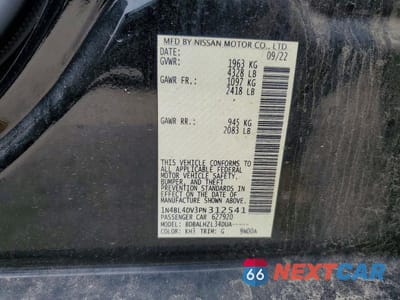 Zdjęcie 12 z 12 samochodu: 2023 NISSAN ALTIMA SV VIN:1N4BL4DV3PN312541 - miniatura