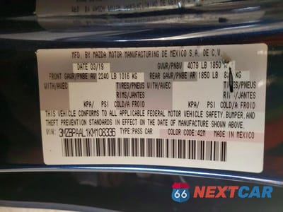 Zdjęcie 12 z 12 samochodu: 2019 MAZDA 3 SELECT VIN:3MZBPAAL1KM108336 - miniatura