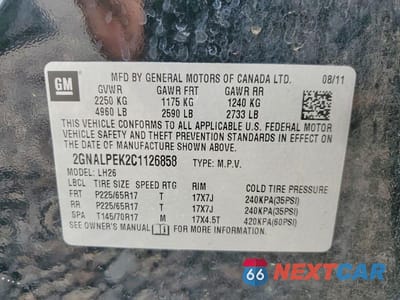 Zdjęcie 13 z 13 samochodu: 2012 CHEVROLET EQUINOX LT VIN:2GNALPEK2C1126858 - miniatura