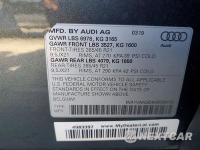 Zdjęcie 12 z 12 samochodu: 2019 AUDI E-TRON PRESTIGE VIN:WA1VAAGE4KB008193 - miniatura