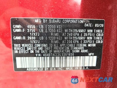 Zdjęcie 14 z 14 samochodu: 2020 SUBARU OUTBACK PREMIUM VIN:4S4BTACC0L3201830 - miniatura