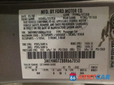 Zdjęcie 12 z 12 samochodu: 2008 MERCURY MILAN VIN:3MEHM07Z88R667050 - miniatura