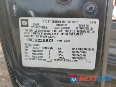 Zdjęcie 13 z 13 samochodu: 2005 CHEVROLET SUBURBAN C1500 VIN:1GNEC16ZX5J248175 - miniatura
