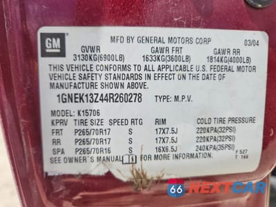Zdjęcie 13 z 13 samochodu: 2004 CHEVROLET TAHOE K1500 VIN:1GNEK13Z44R260278 - miniatura