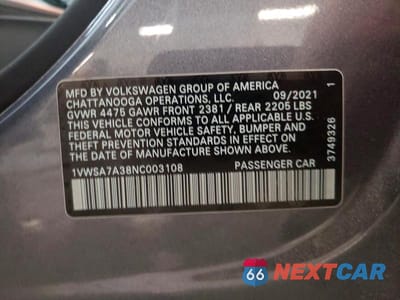 Zdjęcie 12 z 12 samochodu: 2022 VOLKSWAGEN PASSAT SE VIN:1VWSA7A38NC003108 - miniatura