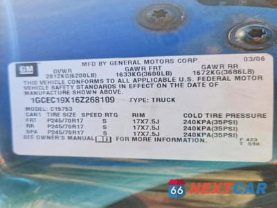 Zdjęcie 12 z 12 samochodu: 2006 CHEVROLET SILVERADO C1500 VIN:1GCEC19X16Z268109 - miniatura