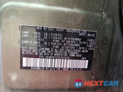 Zdjęcie 13 z 13 samochodu: 2015 SUBARU OUTBACK 2.5I PREMIUM VIN:4S4BSAFC5F3326552 - miniatura