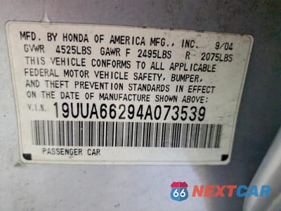 Zdjęcie 12 z 12 samochodu: 2004 ACURA TL VIN:19UUA66294A073539 - miniatura
