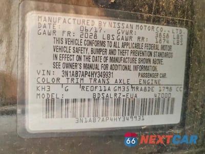 Zdjęcie 12 z 12 samochodu: 2017 NISSAN SENTRA SR VIN:3N1AB7AP4HY349931 - miniatura