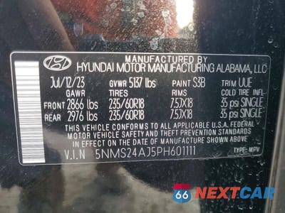 Zdjęcie 13 z 13 samochodu: 2023 HYUNDAI SANTA FE SEL VIN:5NMS24AJ5PH601111 - miniatura