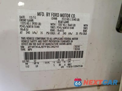 Zdjęcie 13 z 13 samochodu: 2015 FORD EDGE SEL VIN:2FMTK4J97FBC36210 - miniatura