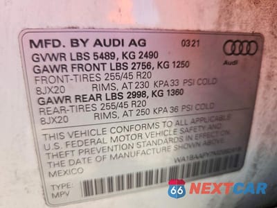 Zdjęcie 13 z 13 samochodu: 2021 AUDI Q5 PREMIUM PLUS VIN:WA1BAAFY7M2082418 - miniatura