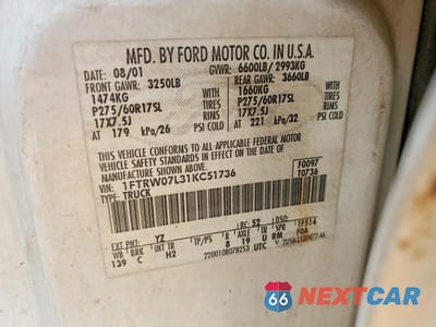 Zdjęcie 13 z 13 samochodu: 2001 FORD F150 SUPERCREW VIN:1FTRW07L31KC51736 - miniatura