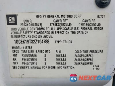 Zdjęcie 12 z 12 samochodu: 2002 CHEVROLET SILVERADO K1500 VIN:1GCEK19T32Z104788 - miniatura
