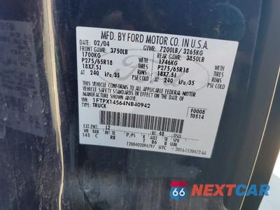Zdjęcie 12 z 12 samochodu: 2004 FORD F150 VIN:1FTPX14564NB40942 - miniatura