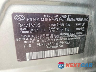 Zdjęcie 12 z 12 samochodu: 2009 HYUNDAI SONATA LIMITED VIN:5NPEU46C99H554883 - miniatura