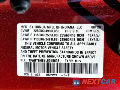 Zdjęcie 13 z 13 samochodu: 2020 HONDA CR-V EXL VIN:7FART6H81LE015693 - miniatura