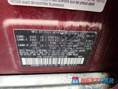 Zdjęcie 13 z 13 samochodu: 2012 SUBARU OUTBACK VIN:4S4BRBKC2C3300428 - miniatura