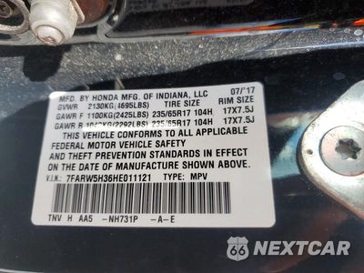 Zdjęcie 12 z 12 samochodu: 2017 HONDA CR-V LX VIN:7FARW5H36HE011121 - miniatura
