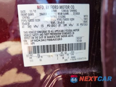 Zdjęcie 12 z 12 samochodu: 2011 FORD EDGE LIMITED VIN:2FMDK3KC7BBA53263 - miniatura