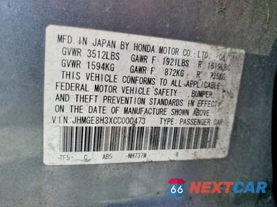 Zdjęcie 12 z 12 samochodu: 2012 HONDA FIT VIN:JHMGE8H3XCC000473 - miniatura
