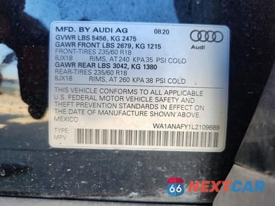 Zdjęcie 12 z 12 samochodu: 2020 AUDI Q5 PREMIUM VIN:WA1ANAFY1L2109689 - miniatura