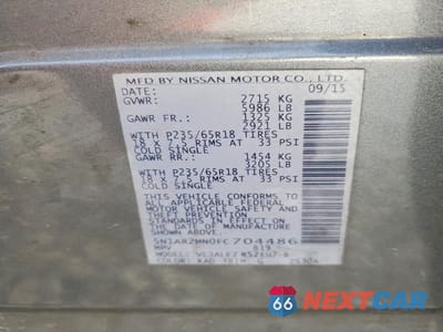 Zdjęcie 13 z 13 samochodu: 2015 NISSAN PATHFINDER SV VIN:5N1AR2MN0FC704486 - miniatura