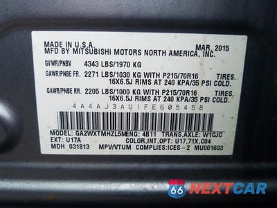 Zdjęcie 13 z 13 samochodu: 2015 MITSUBISHI RVR SE VIN:4A4AJ3AU1FE605458 - miniatura