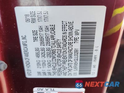 Zdjęcie 12 z 12 samochodu: 2018 HONDA CR-V LX VIN:5J6RW5H32JL002991 - miniatura