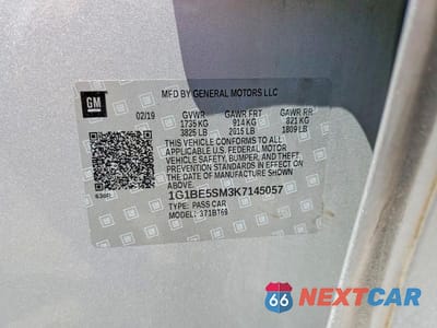 Zdjęcie 12 z 12 samochodu: 2019 CHEVROLET CRUZE LT VIN:1G1BE5SM3K7145057 - miniatura