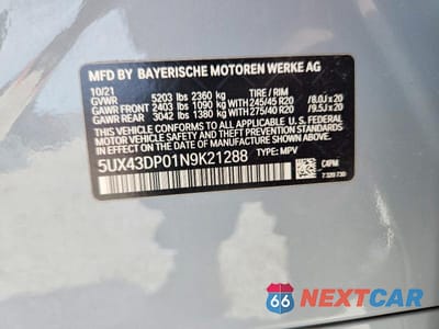 Zdjęcie 12 z 12 samochodu: 2022 BMW X3 SDRIVE30I VIN:5UX43DP01N9K21288 - miniatura
