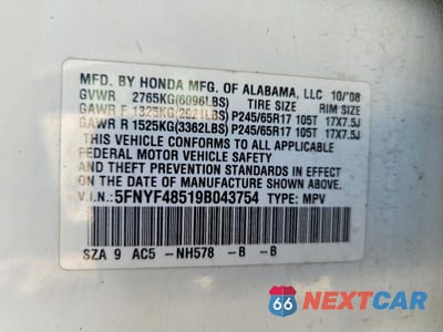 Zdjęcie 13 z 13 samochodu: 2009 HONDA PILOT VIN:5FNYF48519B043754 - miniatura