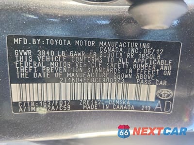 Zdjęcie 13 z 13 samochodu: 2012 TOYOTA COROLLA S VIN:2T1BU4EE8CC900373 - miniatura