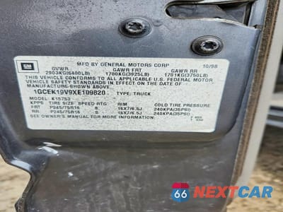 Zdjęcie 12 z 12 samochodu: 1999 CHEVROLET SILVERADO K1500 VIN:1GCEK19V9XE109820 - miniatura