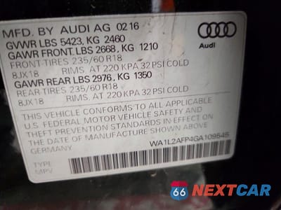 Zdjęcie 13 z 13 samochodu: 2016 AUDI Q5 PREMIUM PLUS VIN:WA1L2AFP4GA109545 - miniatura