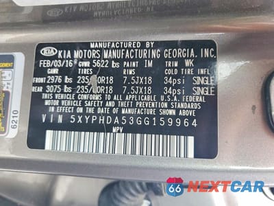 Zdjęcie 13 z 13 samochodu: 2016 KIA SORENTO EX VIN:5XYPHDA53GG159964 - miniatura