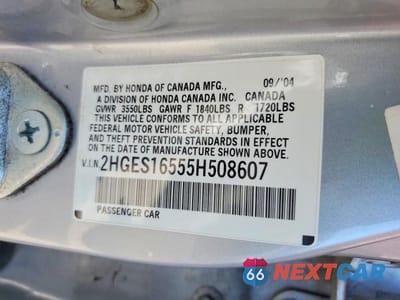 Zdjęcie 12 z 12 samochodu: 2005 HONDA CIVIC LX VIN:2HGES16555H508607 - miniatura