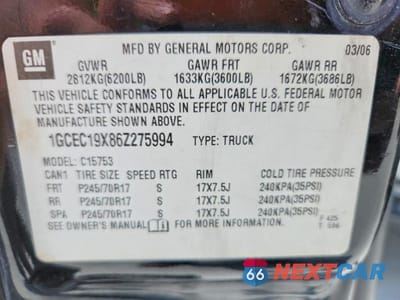 Zdjęcie 12 z 12 samochodu: 2006 CHEVROLET SILVERADO C1500 VIN:1GCEC19X86Z275994 - miniatura