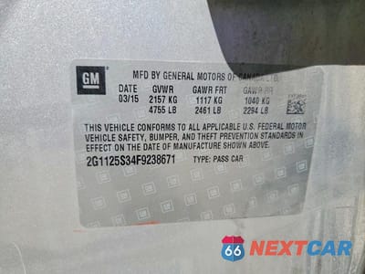 Zdjęcie 12 z 12 samochodu: 2015 CHEVROLET IMPALA LT VIN:2G1125S34F9238671 - miniatura