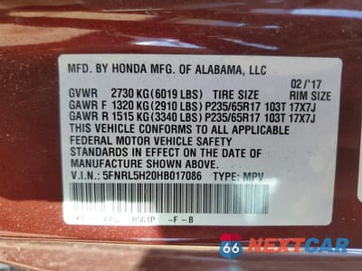 Zdjęcie 13 z 13 samochodu: 2017 HONDA ODYSSEY LX VIN:5FNRL5H20HB017086 - miniatura