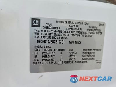 Zdjęcie 13 z 13 samochodu: 2008 CHEVROLET SILVERADO K1500 VIN:1GCEK14J38Z319201 - miniatura