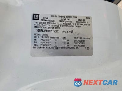 Zdjęcie 13 z 13 samochodu: 2007 CHEVROLET SUBURBAN C1500 VIN:1GNFC16007J175522 - miniatura
