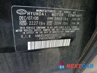 Zdjęcie 12 z 12 samochodu: 2009 HYUNDAI ELANTRA GLS VIN:KMHDU46D19U651730 - miniatura