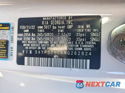 Zdjęcie 12 z 12 samochodu: 2022 KIA TELLURIDE SX VIN:5XYP5DHC6NG262824 - miniatura