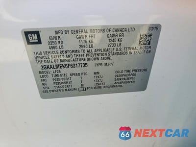 Zdjęcie 13 z 13 samochodu: 2015 GMC TERRAIN SLE VIN:2GKALMEK6F6317735 - miniatura